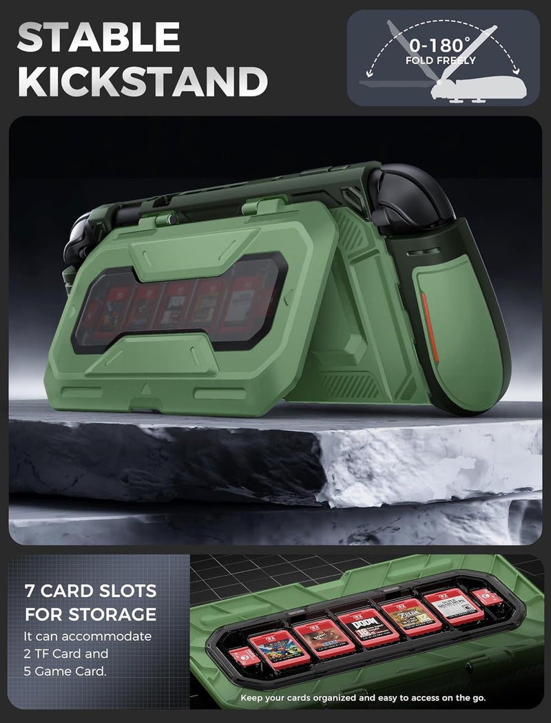 Mumba Dockable for Nintendo Switch 2 Case with Flip Stand, [Titan] Ergonomic Switch 2 Grip Protective Cover Holds 5 Game Cards & 2 TF Cards TPU Accessories and Quick-Release Joy-Con Design (Urban) - Image 3